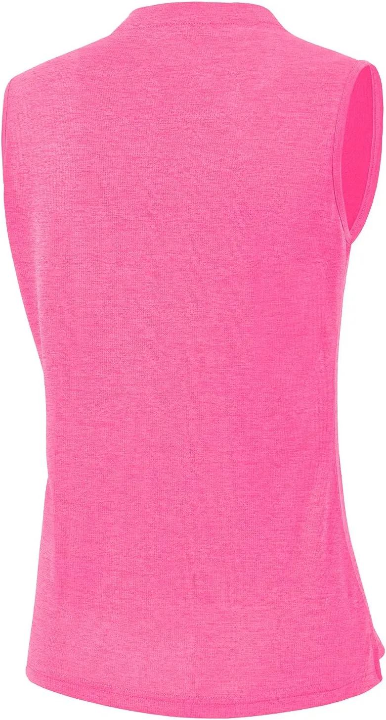 BGOWATU Women's Golf Polo Shirts Sleeveless Zip Up Collarless UPF 50  Tennis T-Shirt Lightweight Quick Dry