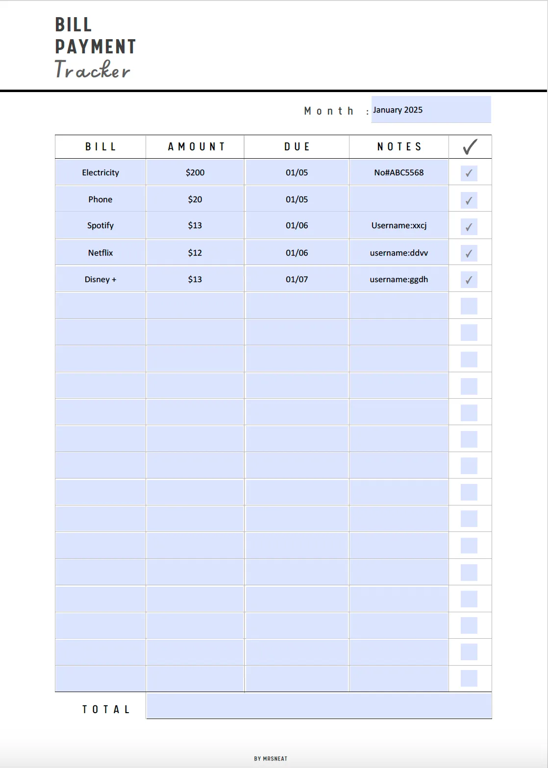 Bill Payment Tracker - M037