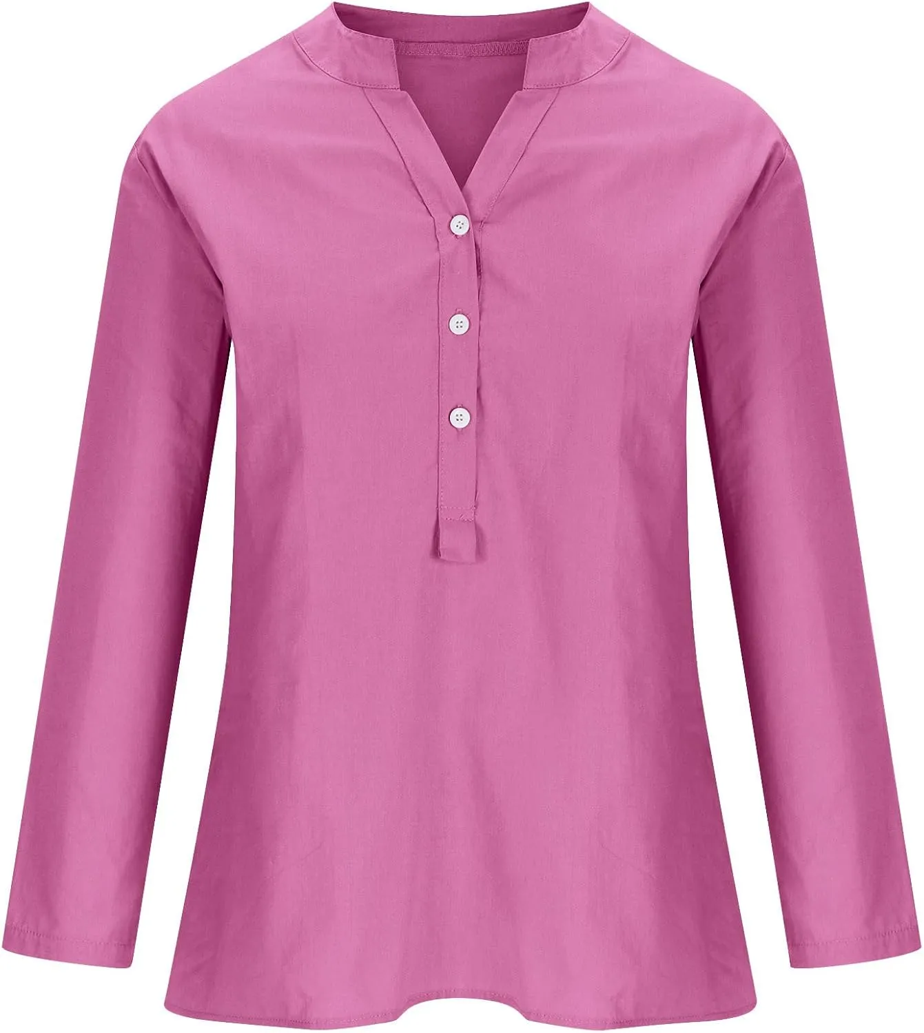 Binmer Women Linen Button Down Shirt Oversized Long Sleeve Blouse Ladies Summer Casual V Neck Beach Top.Plus Size S-5X