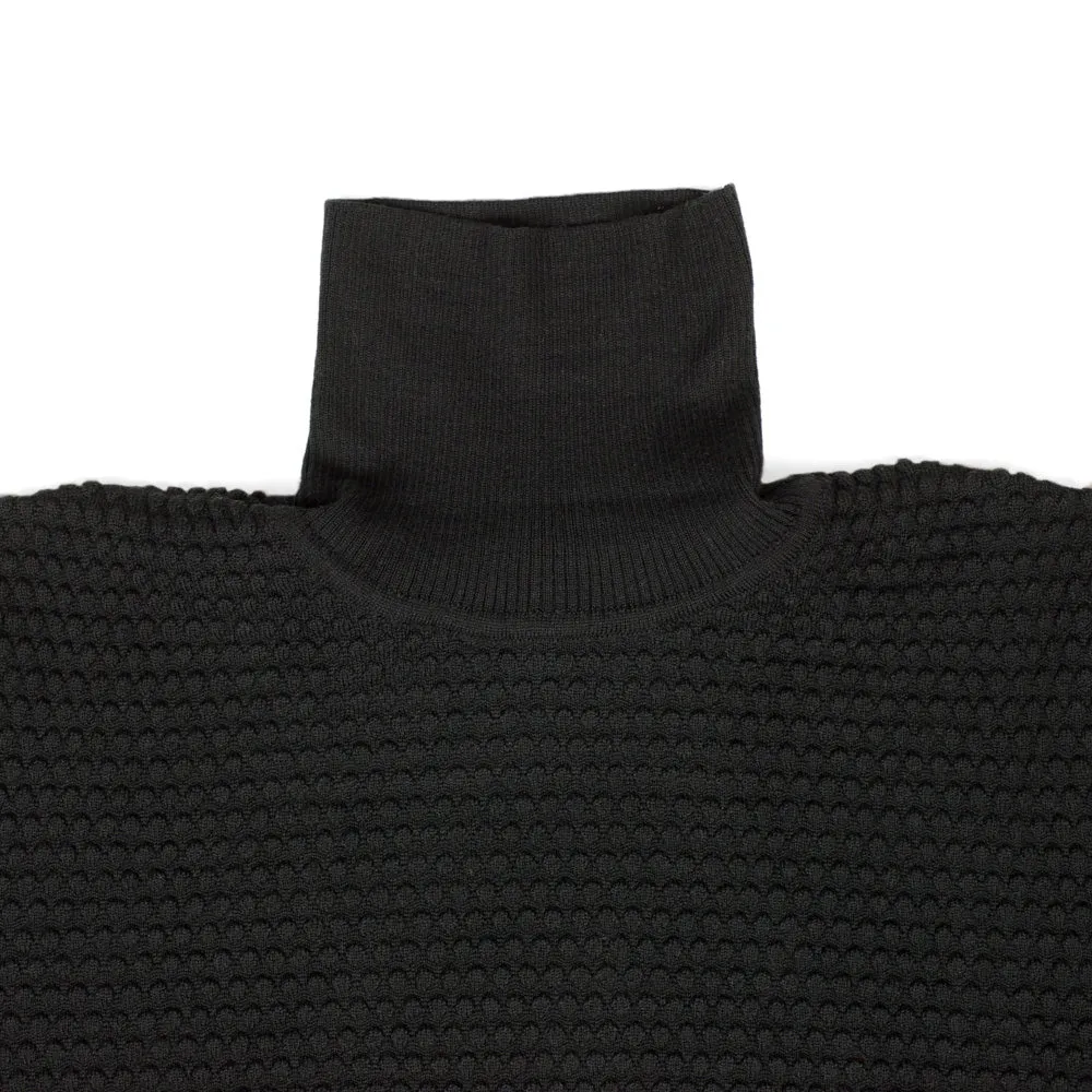 Black rollneck bubble stitch merino wool sweater