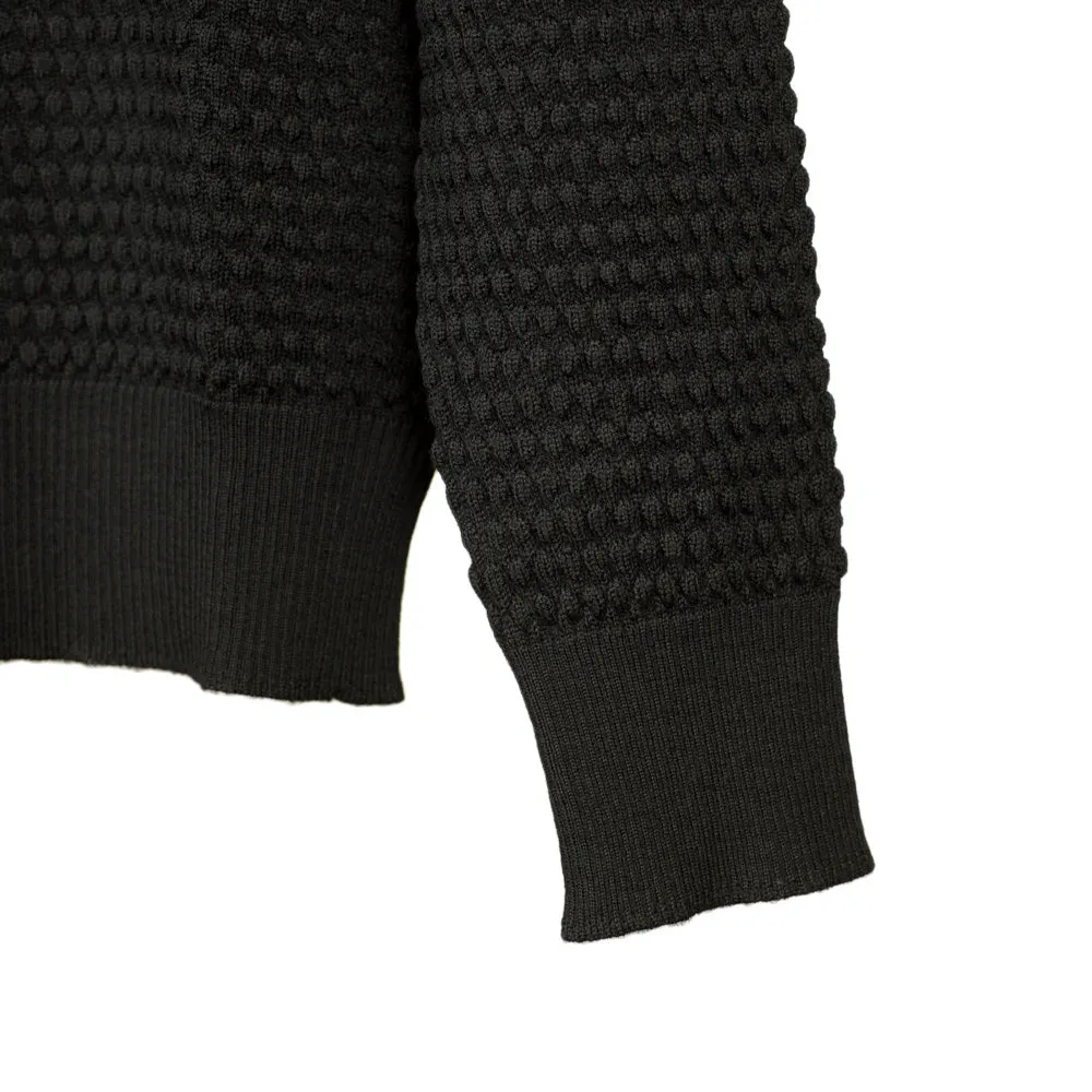 Black rollneck bubble stitch merino wool sweater