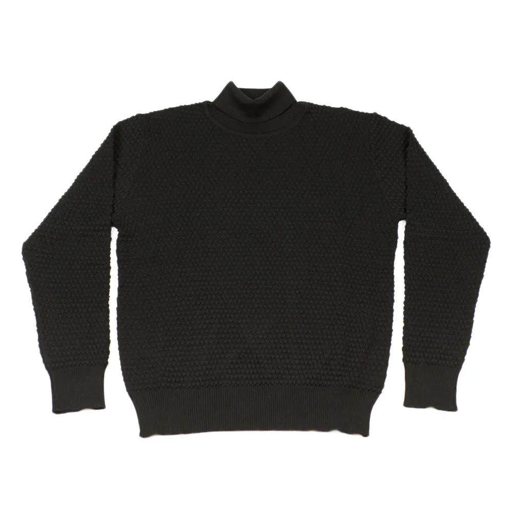 Black rollneck bubble stitch merino wool sweater