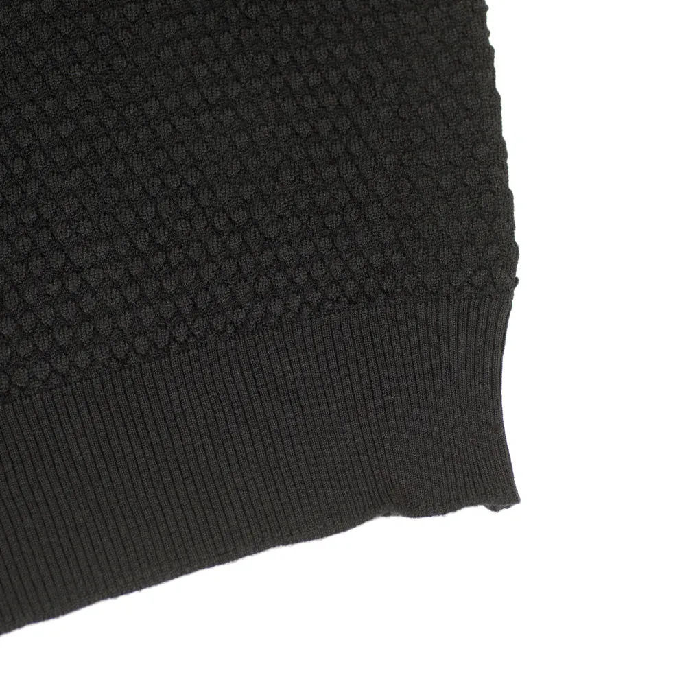 Black rollneck bubble stitch merino wool sweater