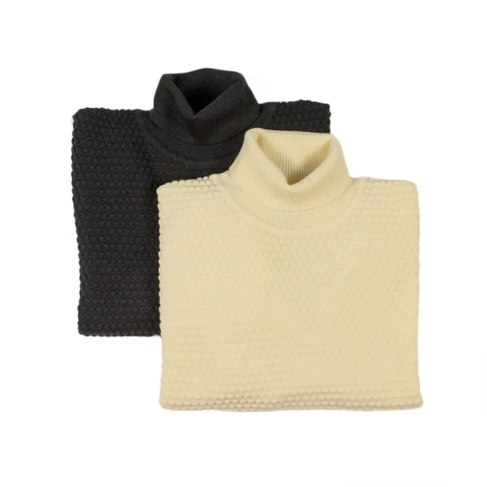 Black rollneck bubble stitch merino wool sweater