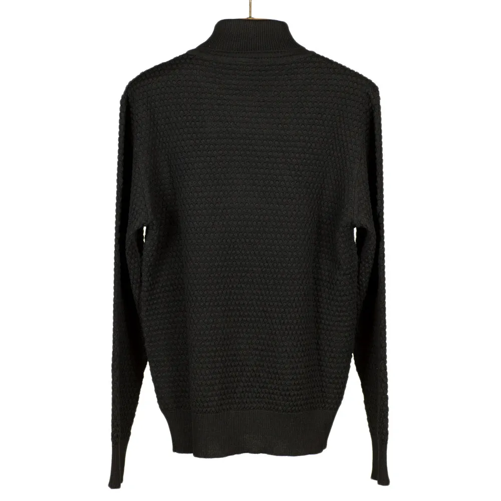 Black rollneck bubble stitch merino wool sweater