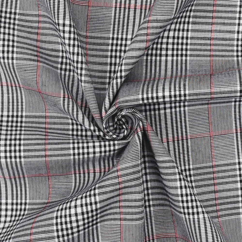 Black-White-Red Plaid Poly Woven Fabric