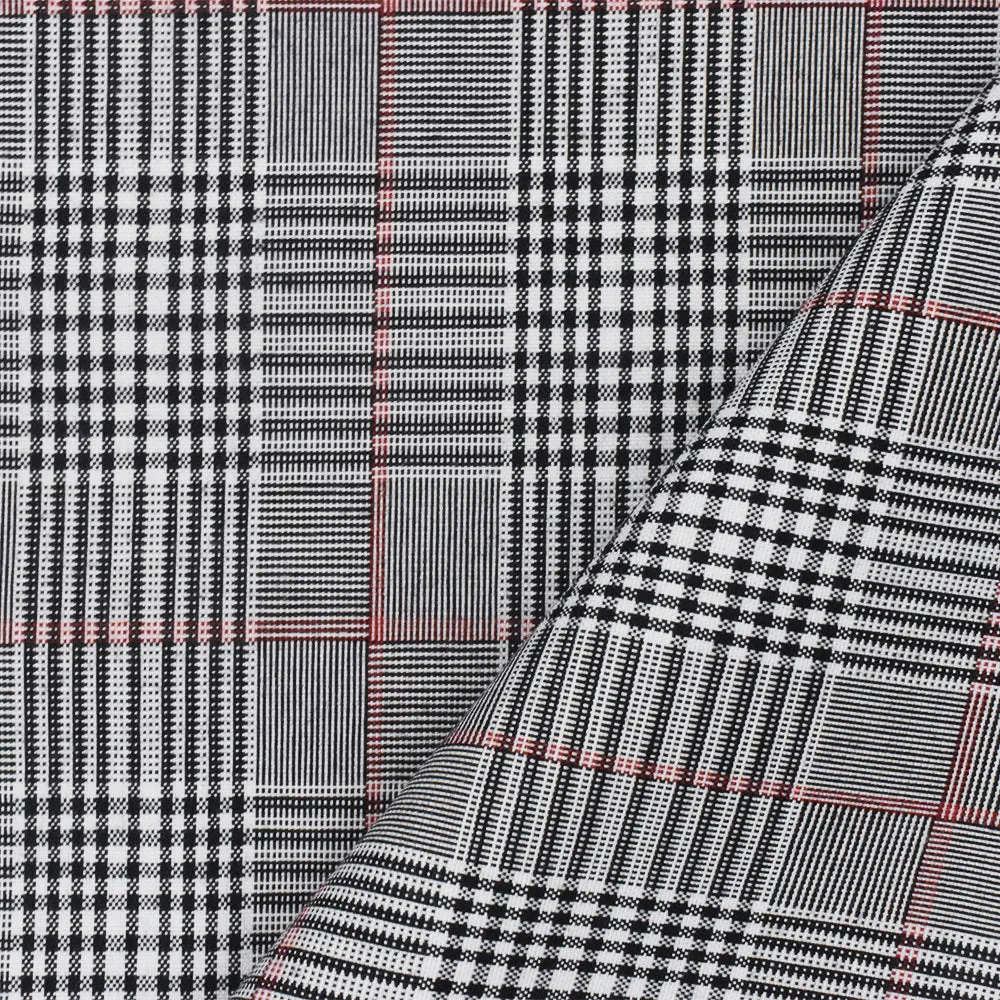 Black-White-Red Plaid Poly Woven Fabric