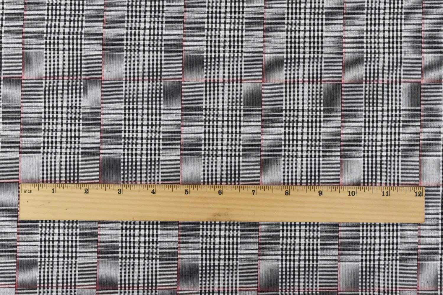 Black-White-Red Plaid Poly Woven Fabric