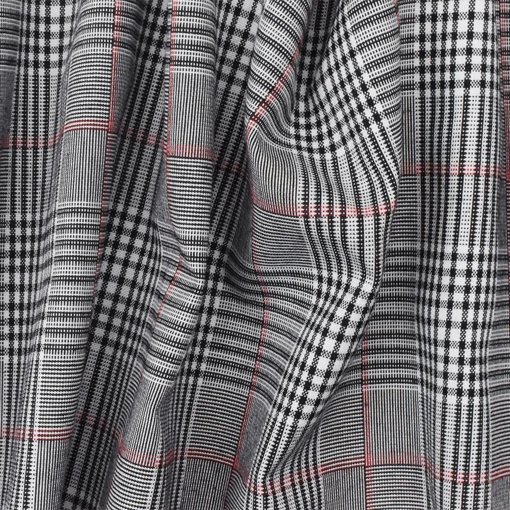 Black-White-Red Plaid Poly Woven Fabric