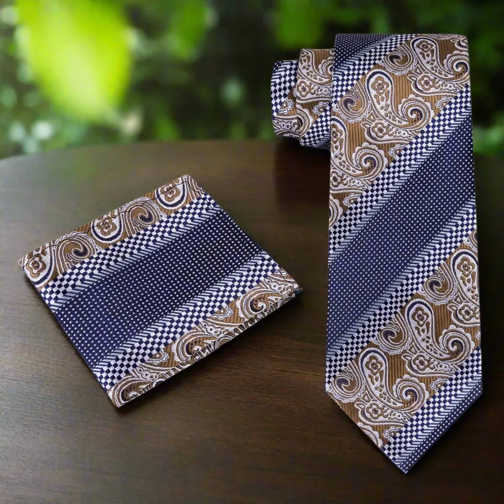 Blue Brown Check Paisley Necktie