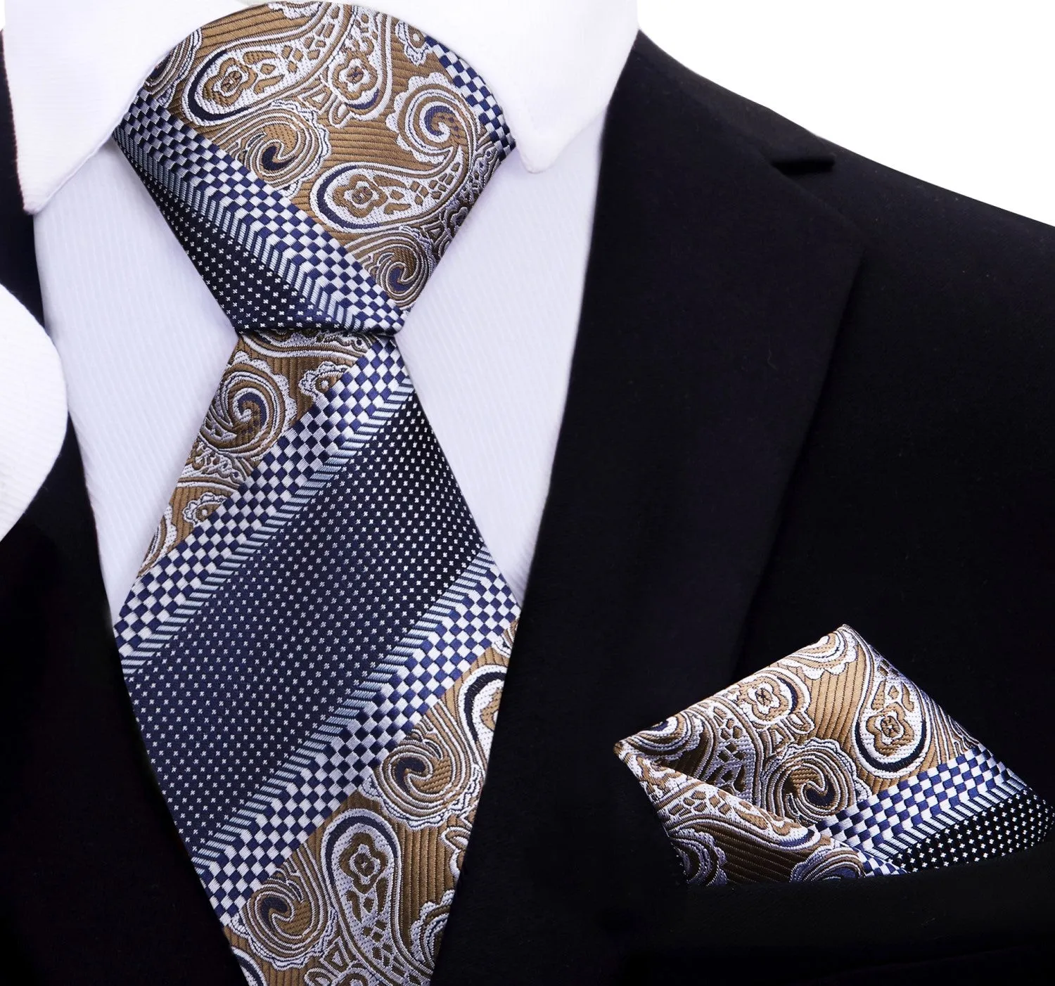 Blue Brown Check Paisley Necktie
