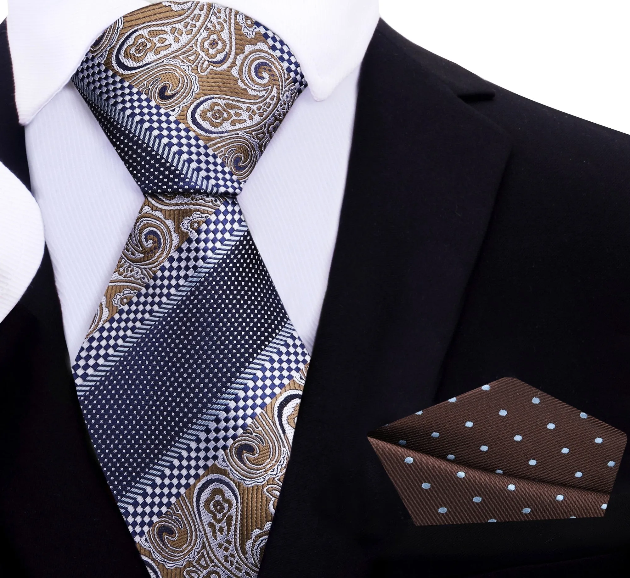 Blue Brown Check Paisley Necktie