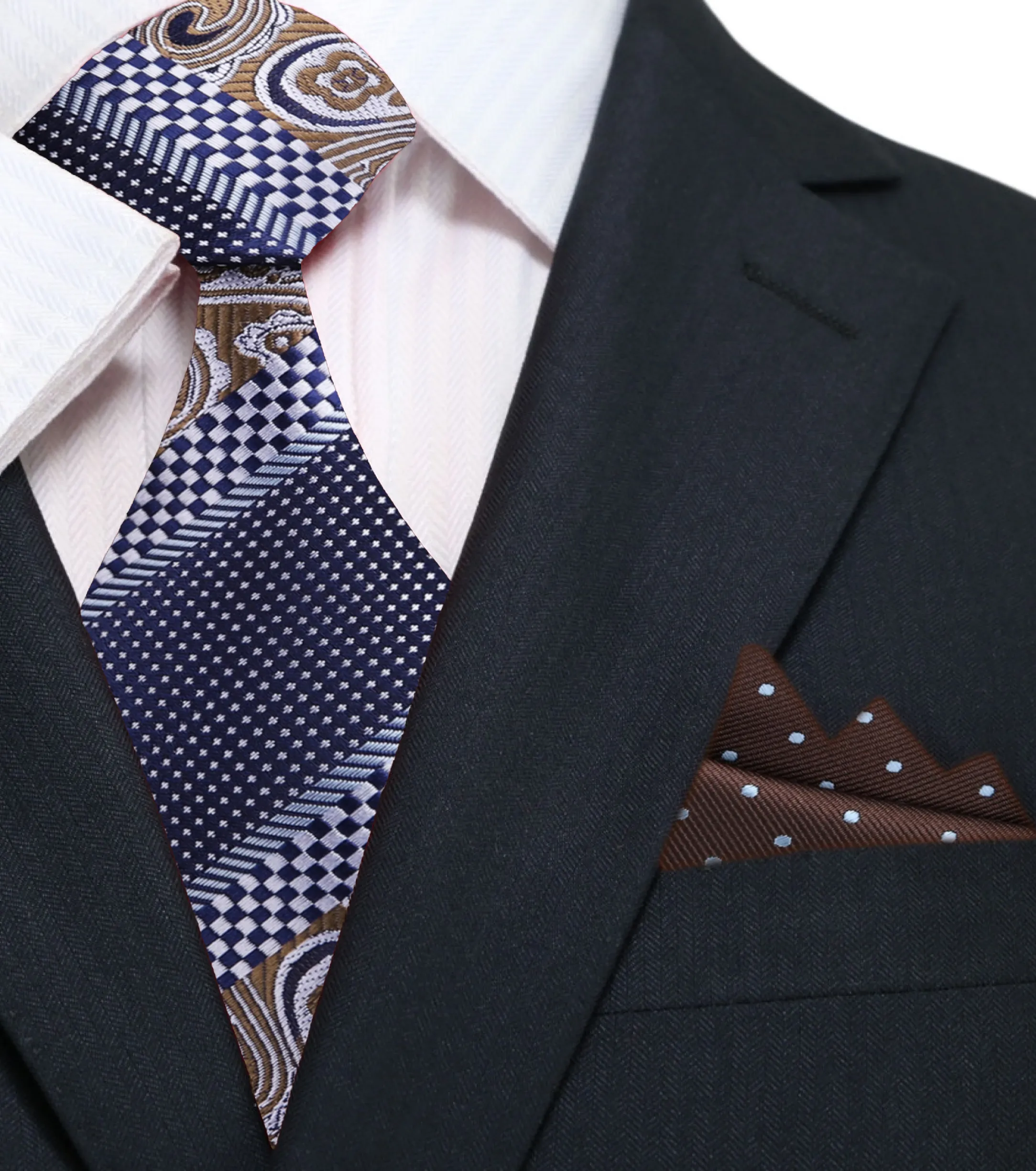Blue Brown Check Paisley Necktie