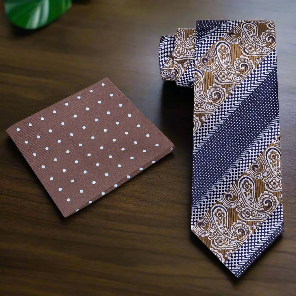 Blue Brown Check Paisley Necktie