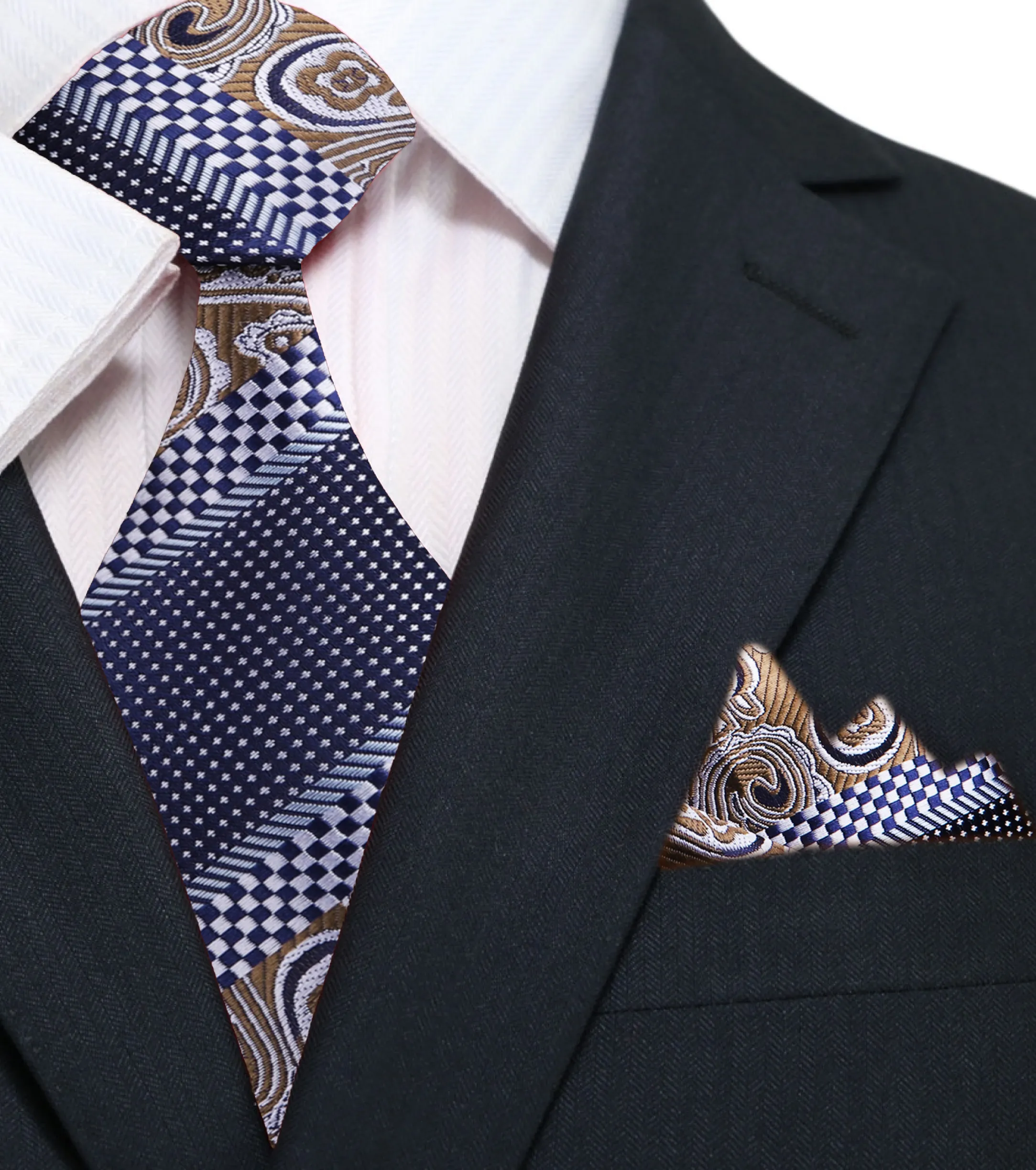 Blue Brown Check Paisley Necktie