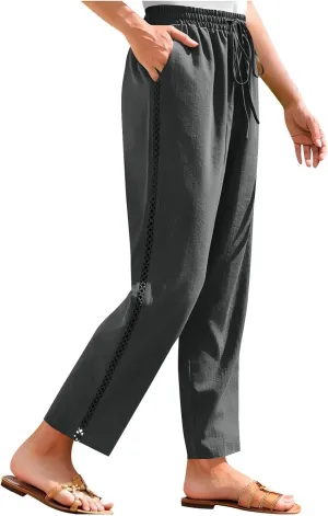 Borniu Wide Leg Solid Color Pants for Women Summer Capri Palazzo Flowy Pants Casual Loose High Waist Trousers with Pockets