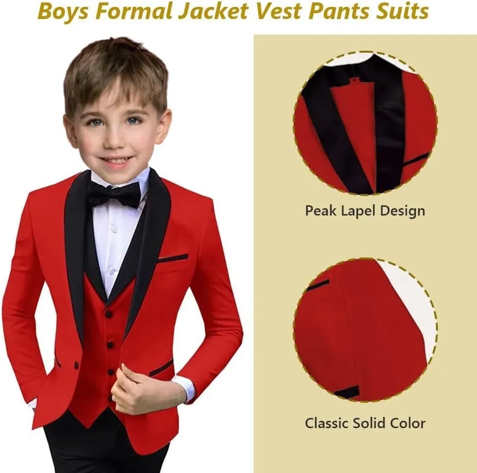 Boys Suit 3 Piece Ring Bearer Suit Boys Formal Jacket Vest Pants Suits Wedding Outfit for Party Prom Suit