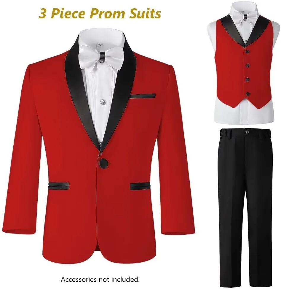 Boys Suit 3 Piece Ring Bearer Suit Boys Formal Jacket Vest Pants Suits Wedding Outfit for Party Prom Suit
