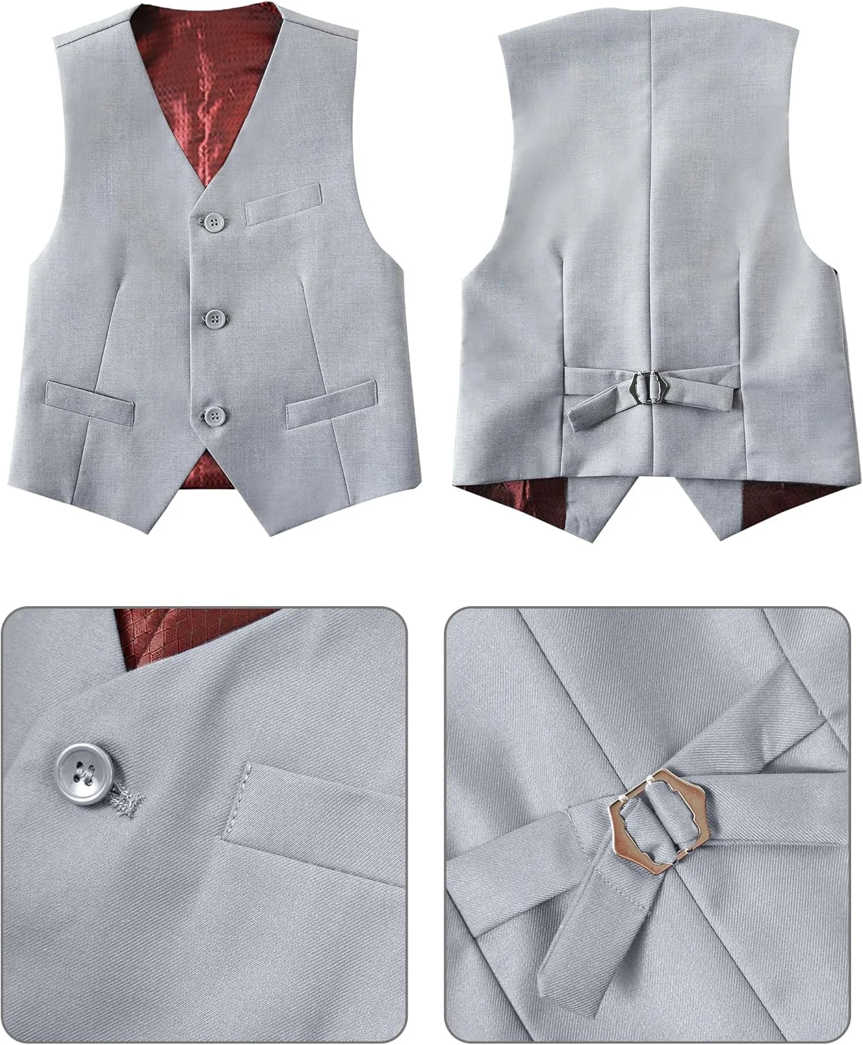 Boys Suit for Kids Tuxedo Vest and Pants Set with Shirt Tie and Bowtie Formal Dresswear
