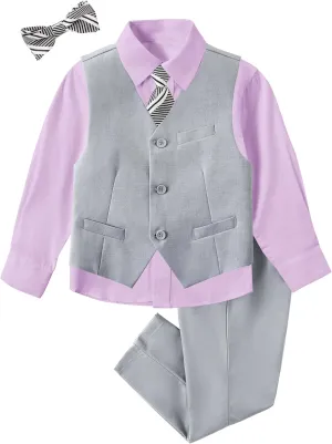 Boys Suit for Kids Tuxedo Vest and Pants Set with Shirt Tie and Bowtie Formal Dresswear
