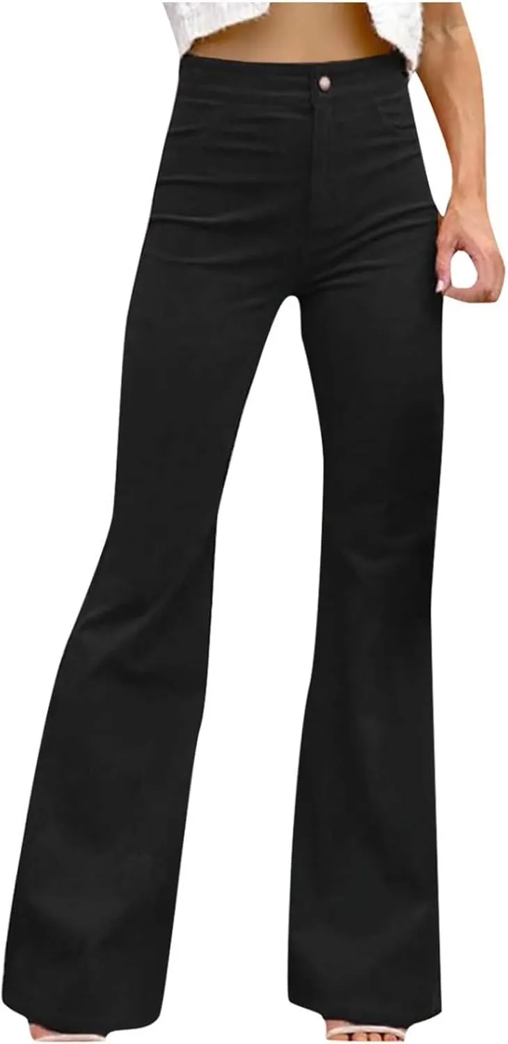 Business Casual Pants for Women Trendy Elastic High Waist Flare Pant Elegant Sexy Solid Slim Fit Trousers with Pocket