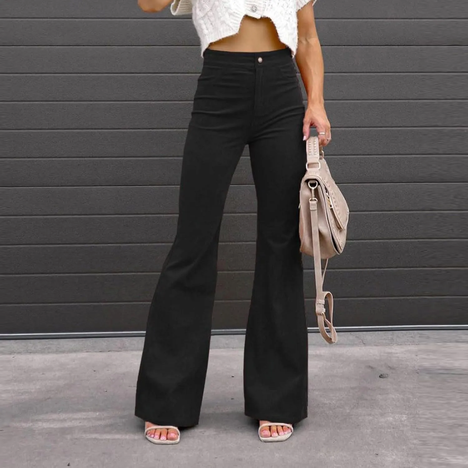 Business Casual Pants for Women Trendy Elastic High Waist Flare Pant Elegant Sexy Solid Slim Fit Trousers with Pocket