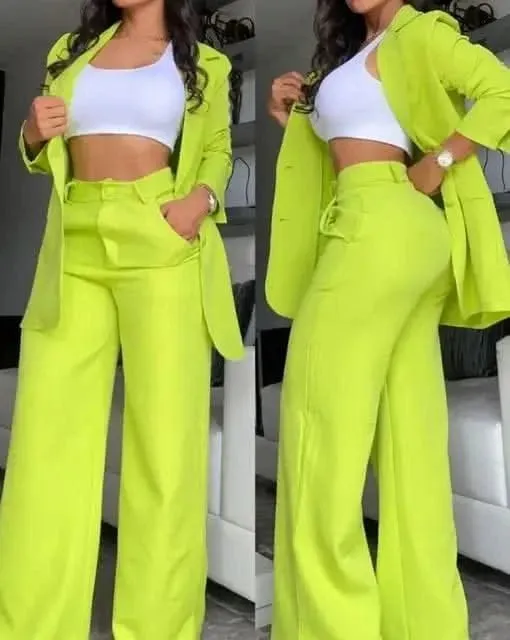 Bussiness Casual Elegant Urban Notched Suit Set- by Lustmia