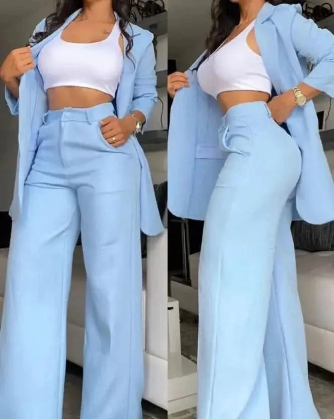Bussiness Casual Elegant Urban Notched Suit Set- by Lustmia
