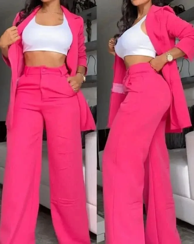 Bussiness Casual Elegant Urban Notched Suit Set- by Lustmia