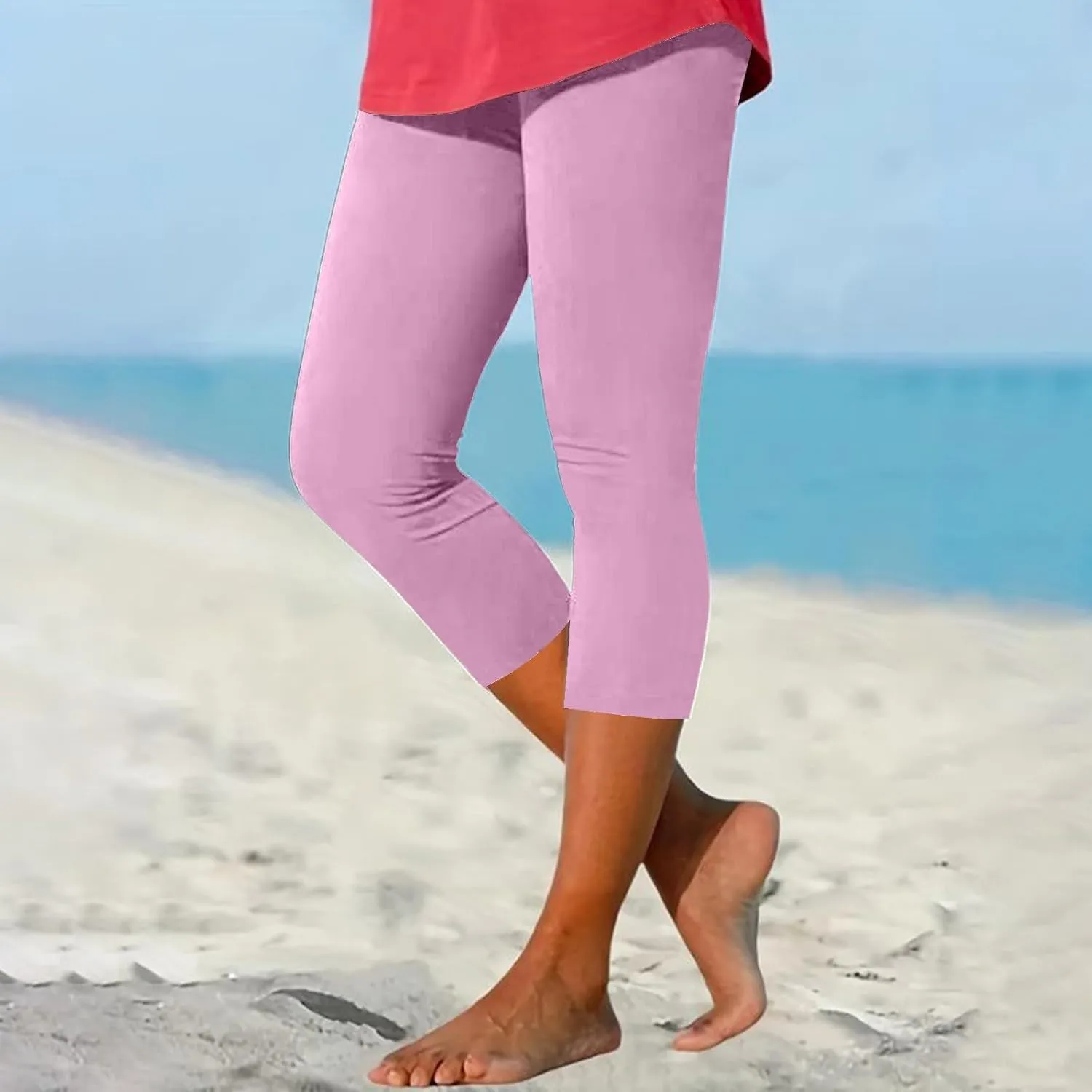 Capri Leggings for Women High Waist Tummy Control Summer Beach Pants Lightweight Stretchy Workout Yoga Leggings Cropped Pants
