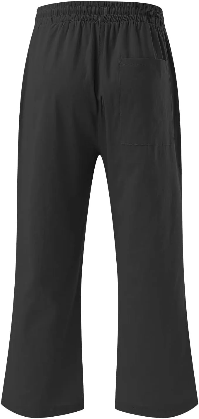 Capri Pants for Women Cotton Linen Pant Casual Summer Plus Size Drawstring Elastic Waist Capris Trouser with Pockets