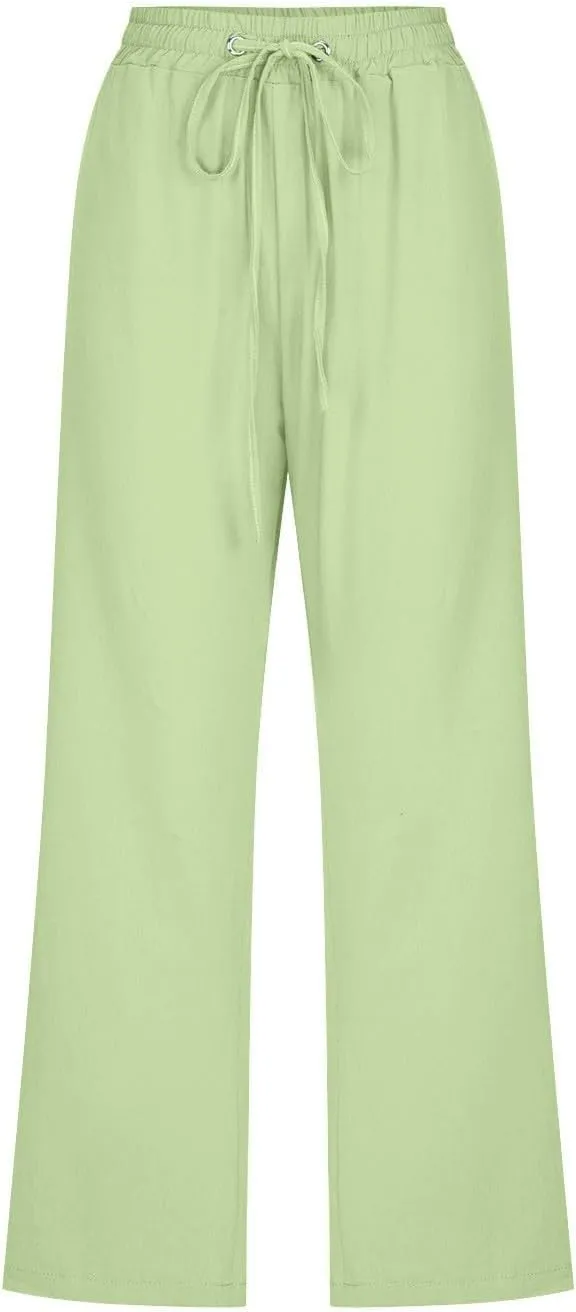 Capris Pants for Women Cotton Linen Casual Summer 2025 Straight Leg Loose Drawstring Elastic Waist Cropped Trouser