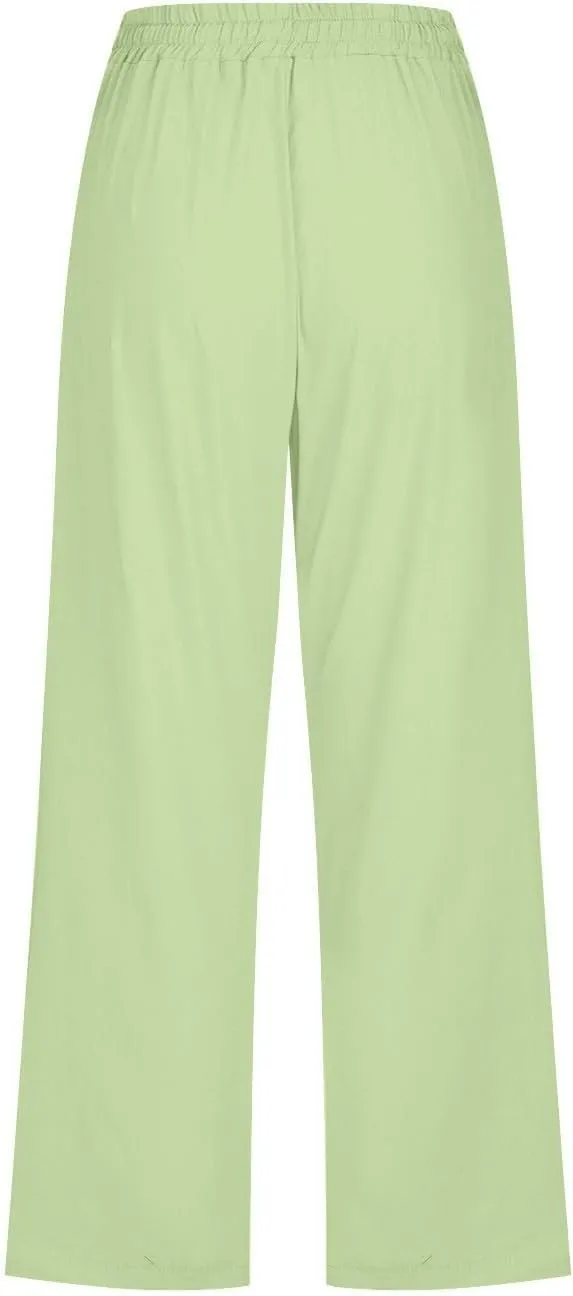 Capris Pants for Women Cotton Linen Casual Summer 2025 Straight Leg Loose Drawstring Elastic Waist Cropped Trouser