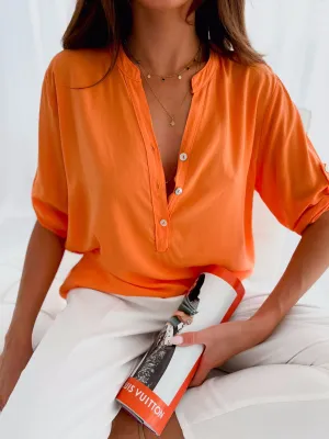 Cara Half Button Half Sleeve Cotton Linen Blouse