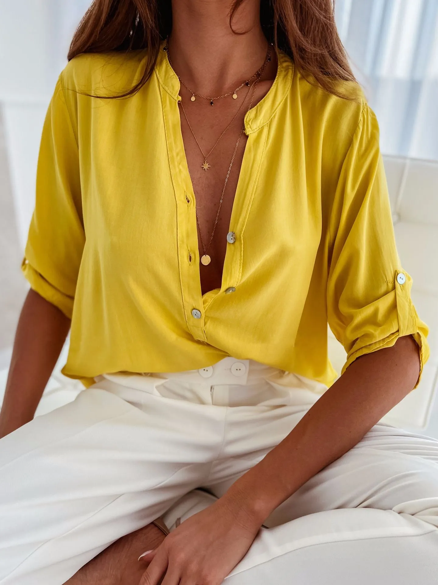Cara Half Button Half Sleeve Cotton Linen Blouse