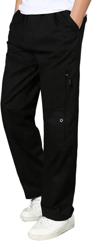 Cargo Pants for Men,Men's Fleece Lined Sweatpants Open Bottom Straight Leg Loose Fit Baggy Athletic Jogger Pants