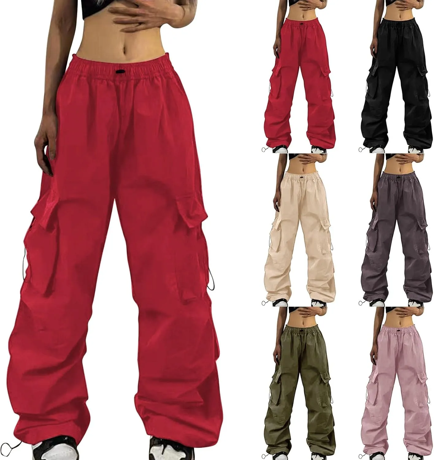 Cargo Pants Women Y2K Baggy Cargo Pants Parachute Pants Trendy Stretchy High Waist Wide Leg Trousers Jogger
