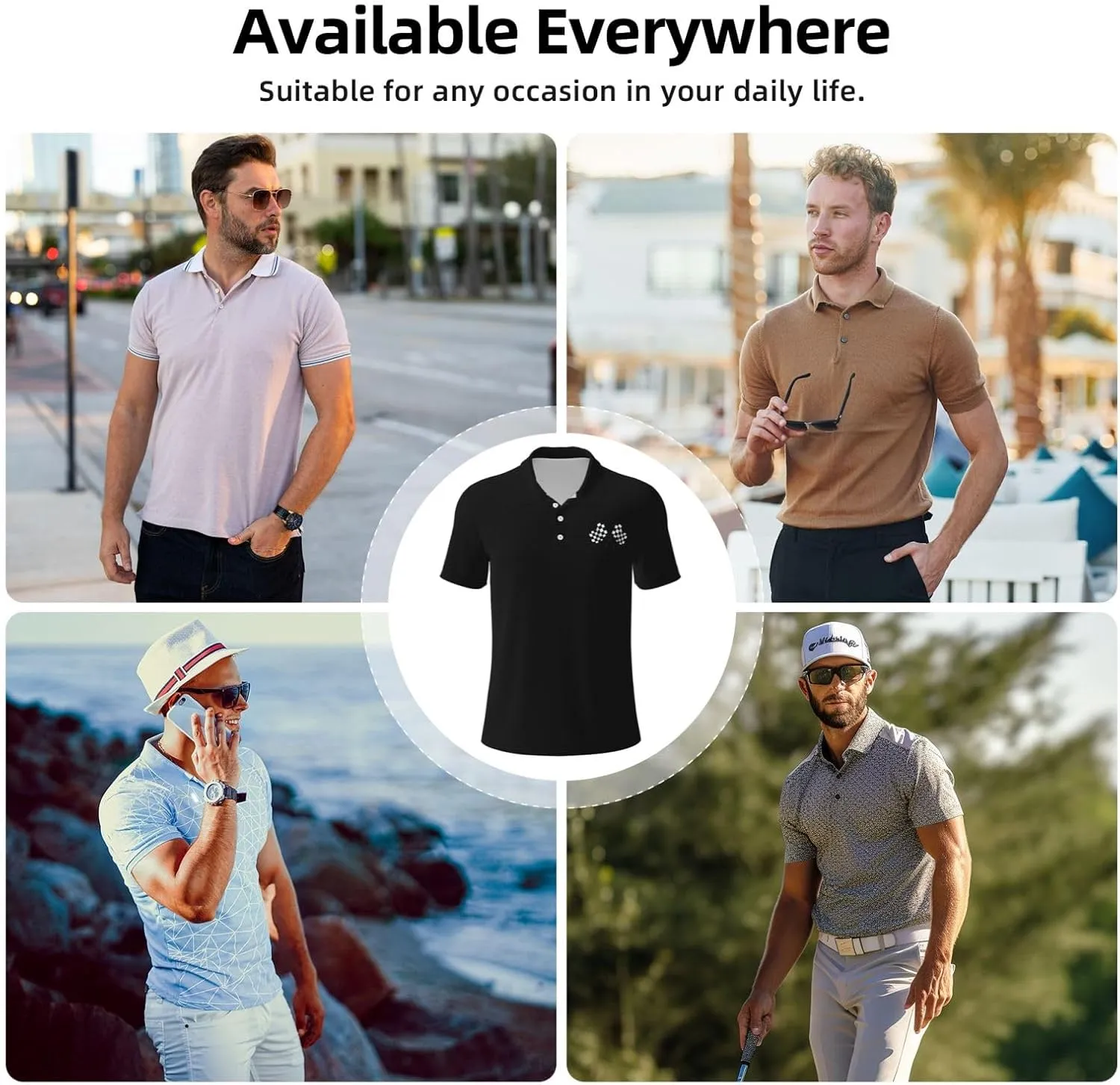 Checkered Flags Race Car Flag Polo Shirts for Men, Mens Golf Shirt Quick-Dry Short Sleeve Casual