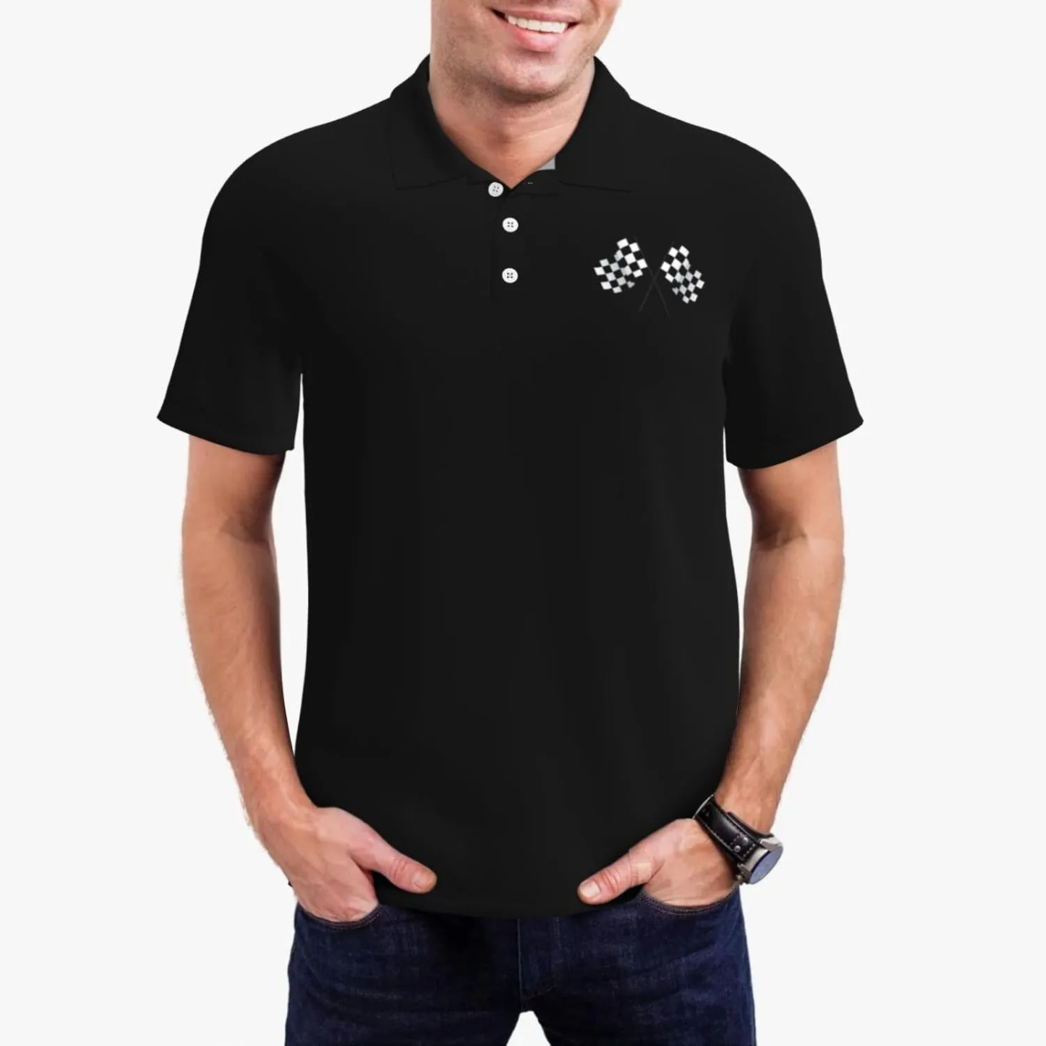 Checkered Flags Race Car Flag Polo Shirts for Men, Mens Golf Shirt Quick-Dry Short Sleeve Casual