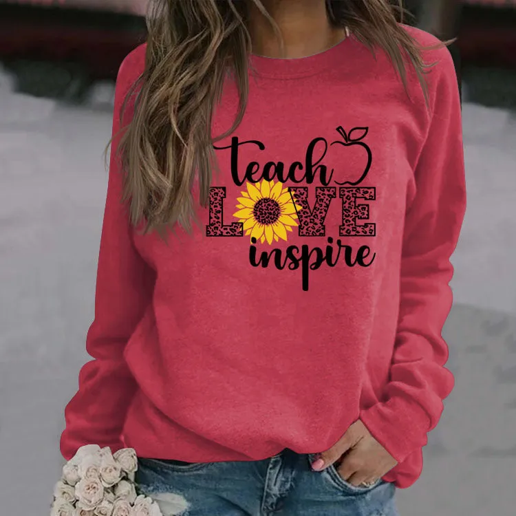 Coach Love Inspire Sunflower Letter Printing Long Sleeve Round Neck Sweatshirt Women