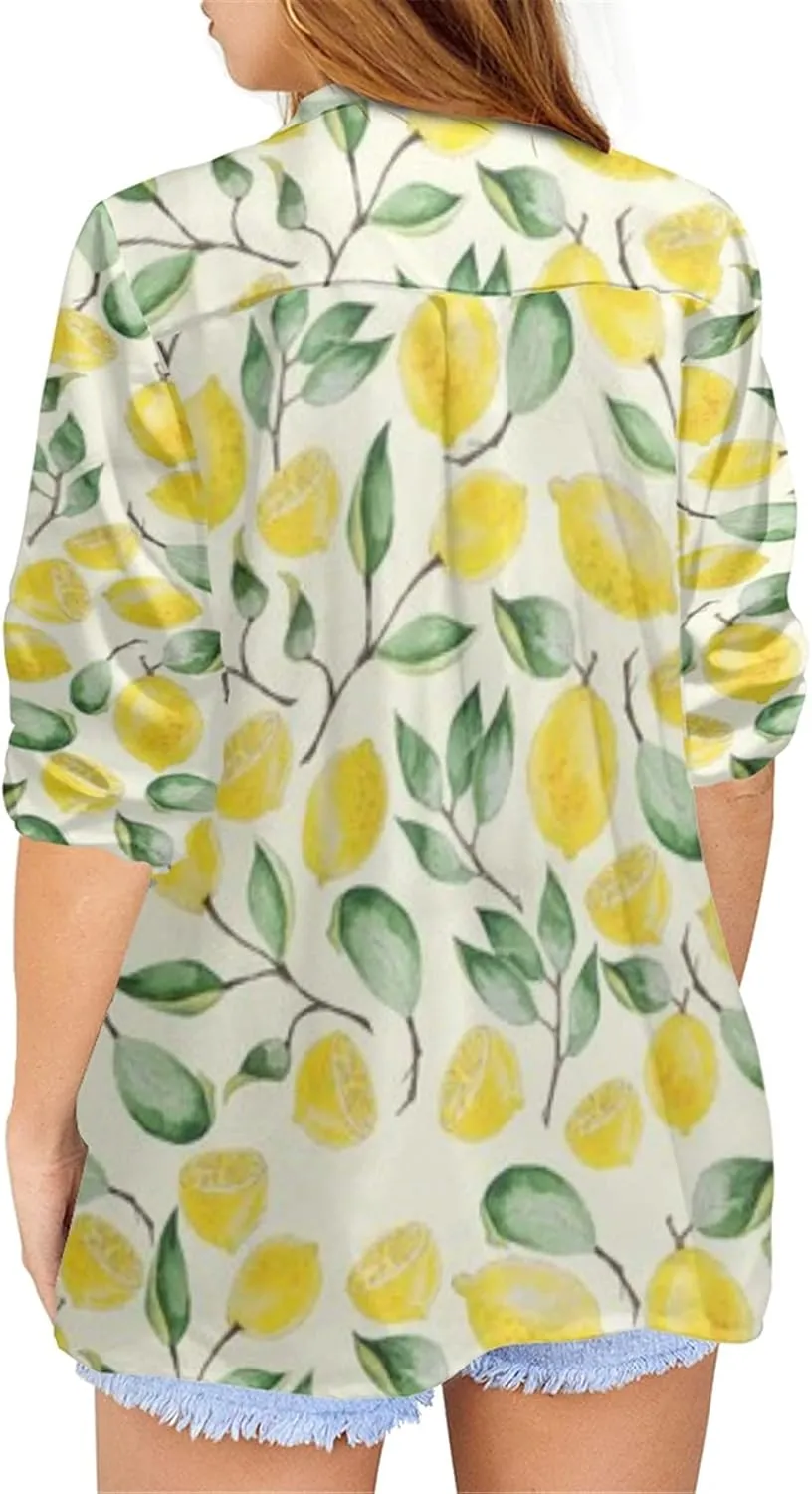 Coloranimal Women's Casual Long Sleeve Shirts Button Up V-Neck Blouse Tunic Tops Size S-5XL