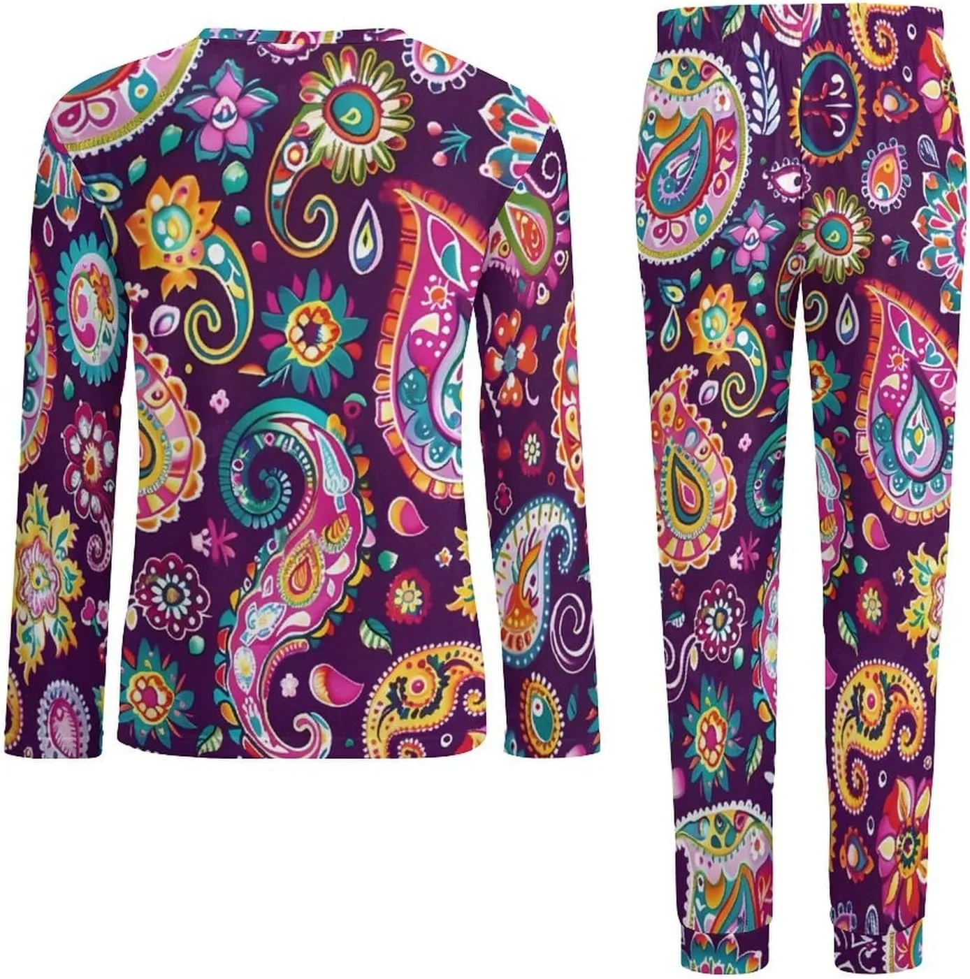 Colorful Paisley Flowers Men's Pajama Set Casual Sleepwear Pjs Set Comfy Loungewear Soft Long Sleeve Shirts And Pants
