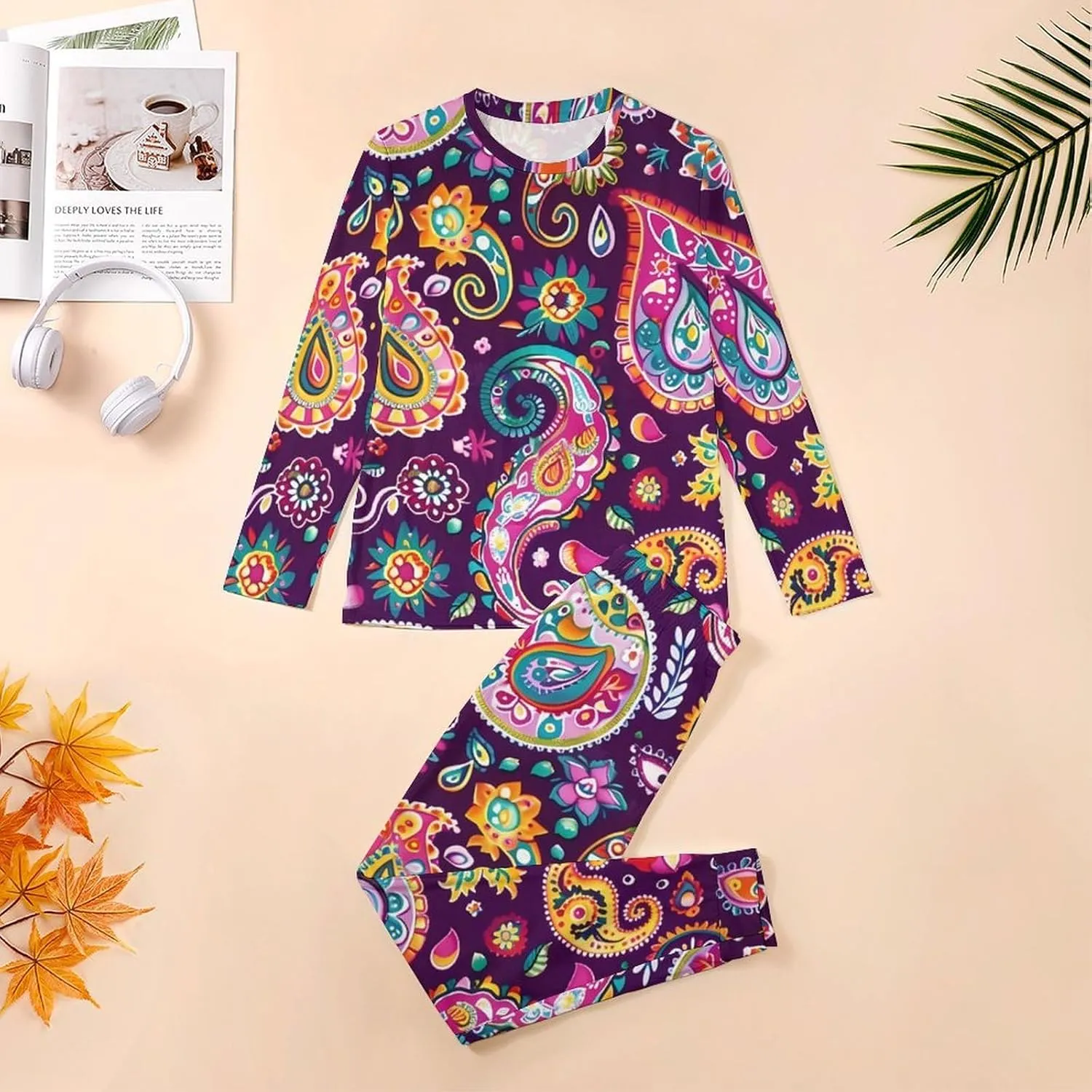 Colorful Paisley Flowers Men's Pajama Set Casual Sleepwear Pjs Set Comfy Loungewear Soft Long Sleeve Shirts And Pants