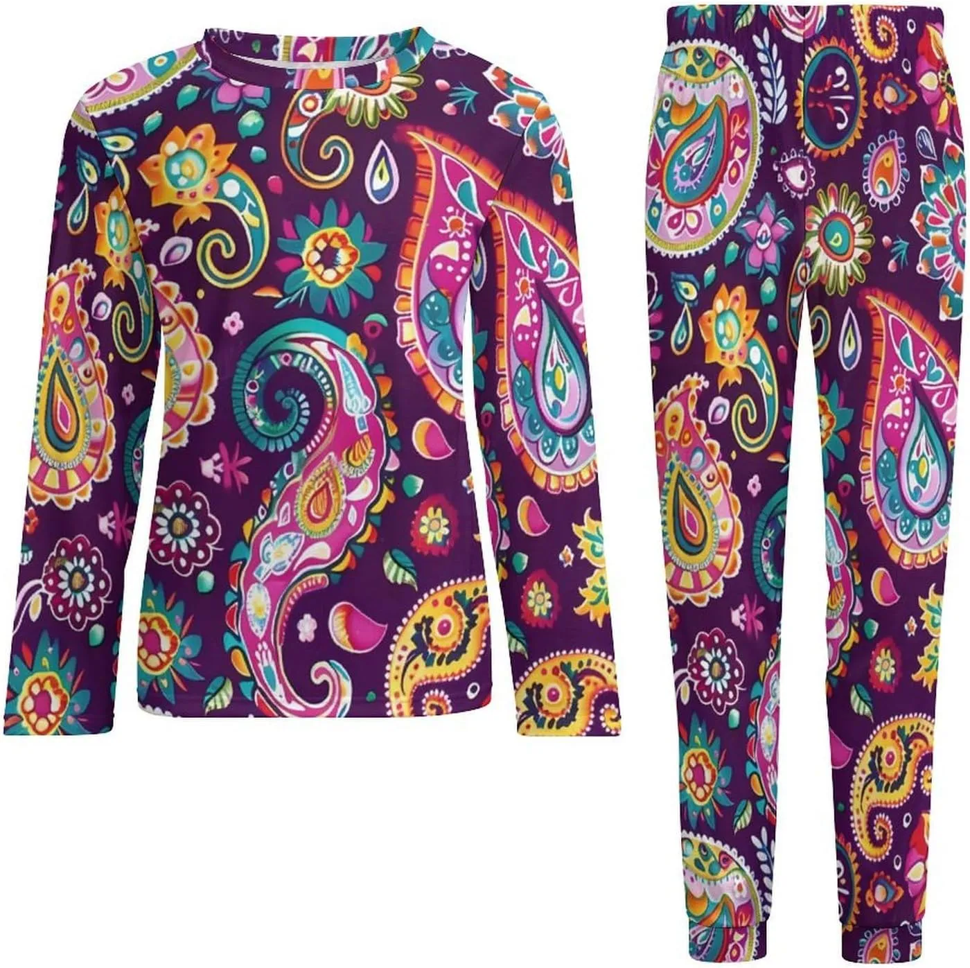 Colorful Paisley Flowers Men's Pajama Set Casual Sleepwear Pjs Set Comfy Loungewear Soft Long Sleeve Shirts And Pants