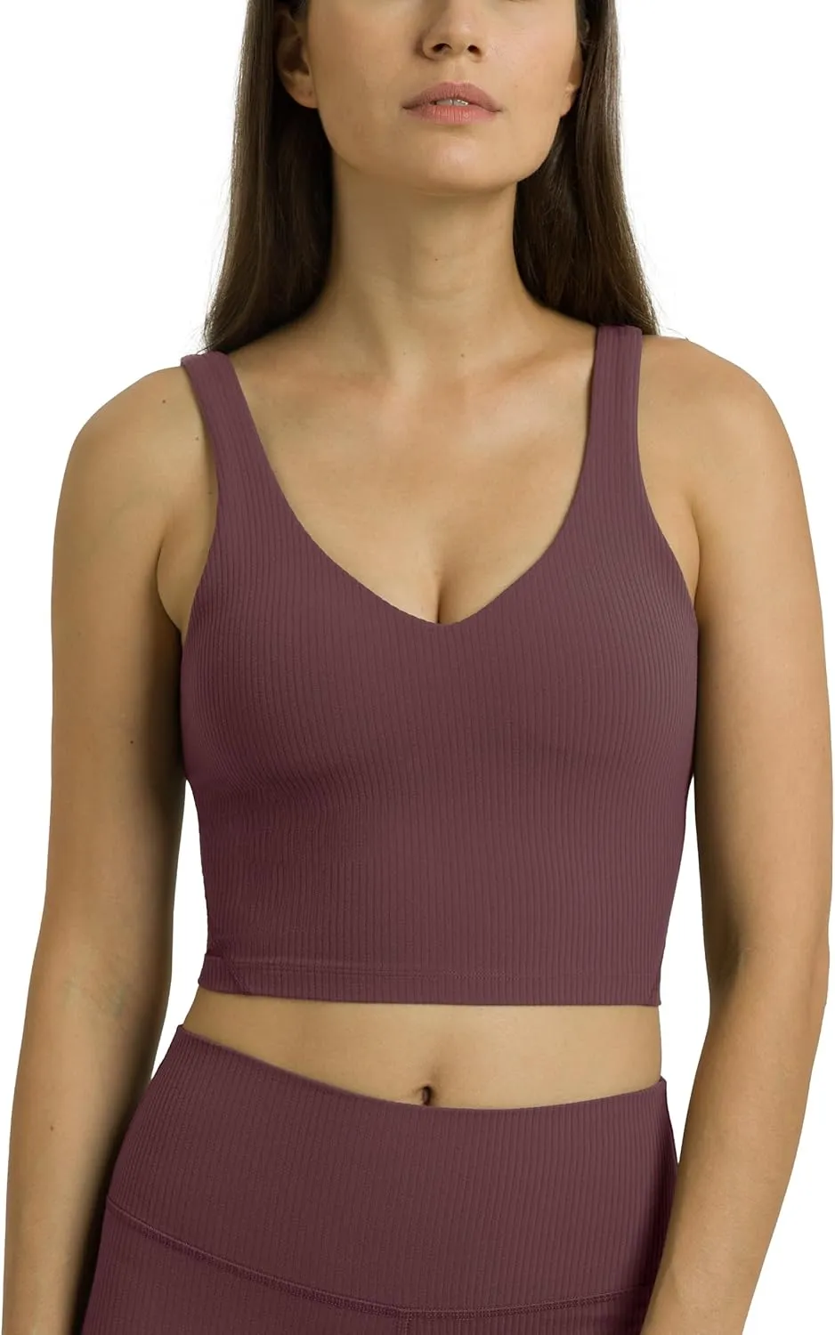 Colorfulkoala Women's Dreamlux Ribbed V-Neck Workout Tank Top with Built-in Shelf Bra Padded Cropped Yoga Shirts