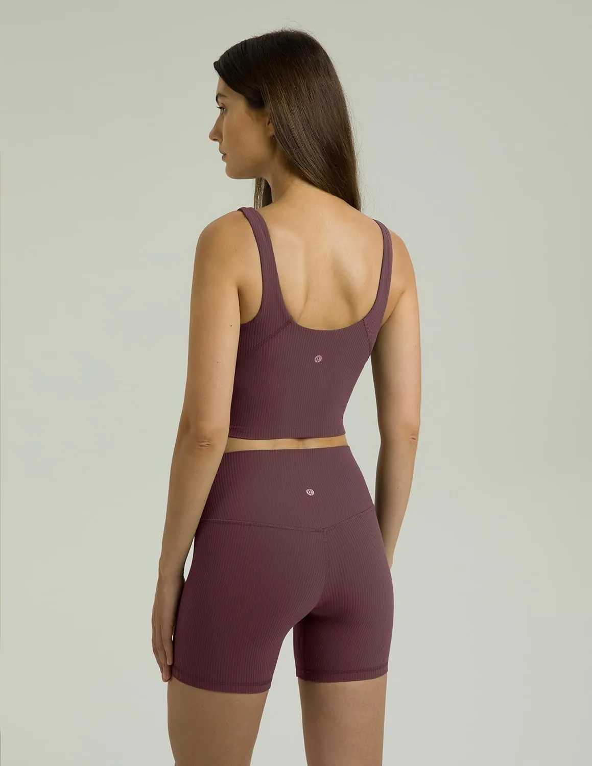 Colorfulkoala Women's Dreamlux Ribbed V-Neck Workout Tank Top with Built-in Shelf Bra Padded Cropped Yoga Shirts