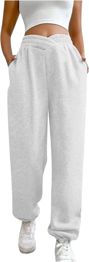 Comfy Pants,Women's High Waist Solid Color Casual Trousers Workout Sports Joggers Pants with Spring&Summer Clothing