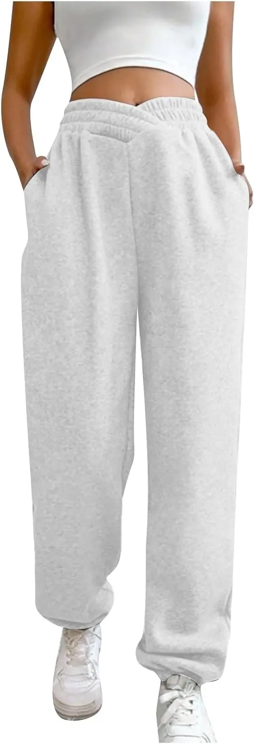 Comfy Pants,Women's High Waist Solid Color Casual Trousers Workout Sports Joggers Pants with Spring&Summer Clothing