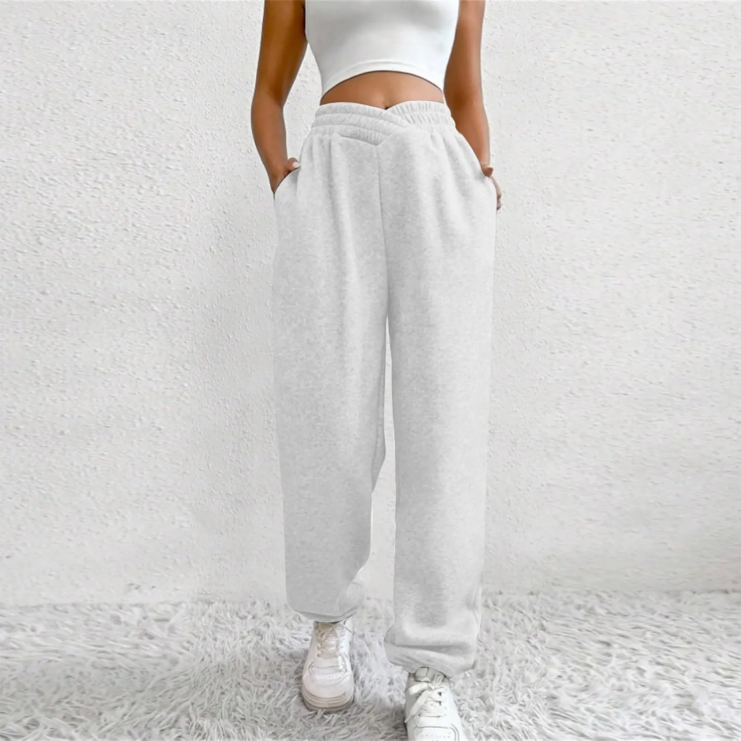 Comfy Pants,Women's High Waist Solid Color Casual Trousers Workout Sports Joggers Pants with Spring&Summer Clothing