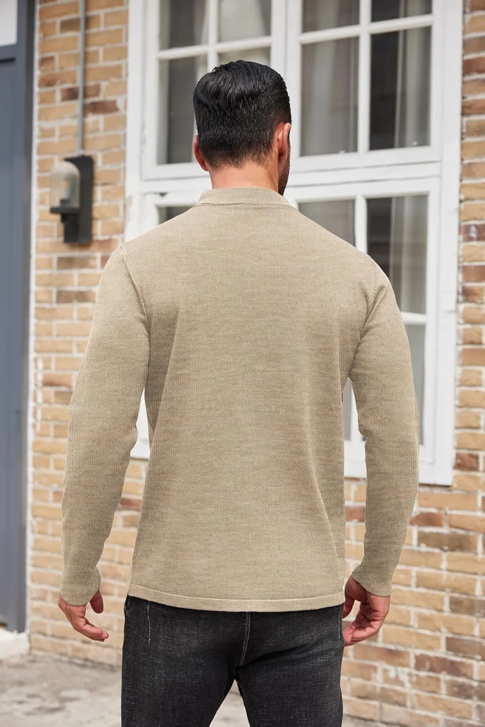COOFANDY Men's Mock Turtleneck Long Sleeve T Shirts Basic Casual Knitted Half Neck Thermal Lightweight Pullover Sweater